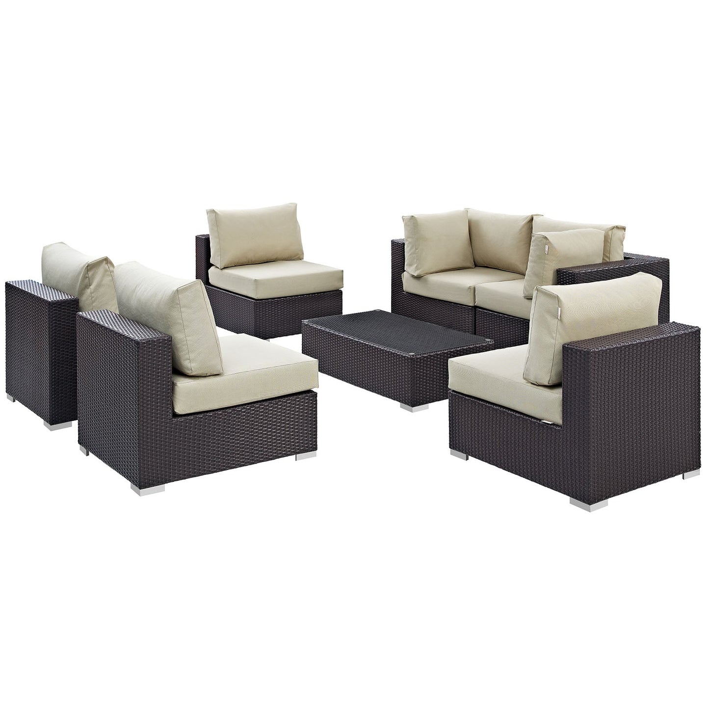 Convene 7 Piece Outdoor Patio Sectional Set Espresso Beige EEI-2164-EXP-BEI-SET