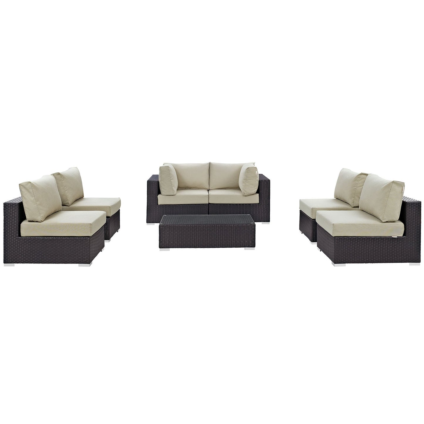 Convene 7 Piece Outdoor Patio Sectional Set Espresso Beige EEI-2164-EXP-BEI-SET