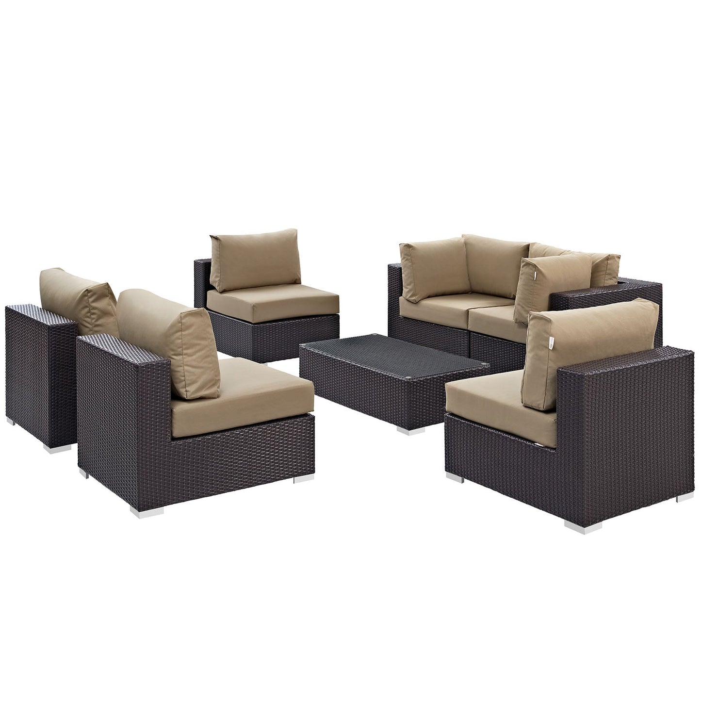 Convene 7 Piece Outdoor Patio Sectional Set Espresso Mocha EEI-2164-EXP-MOC-SET