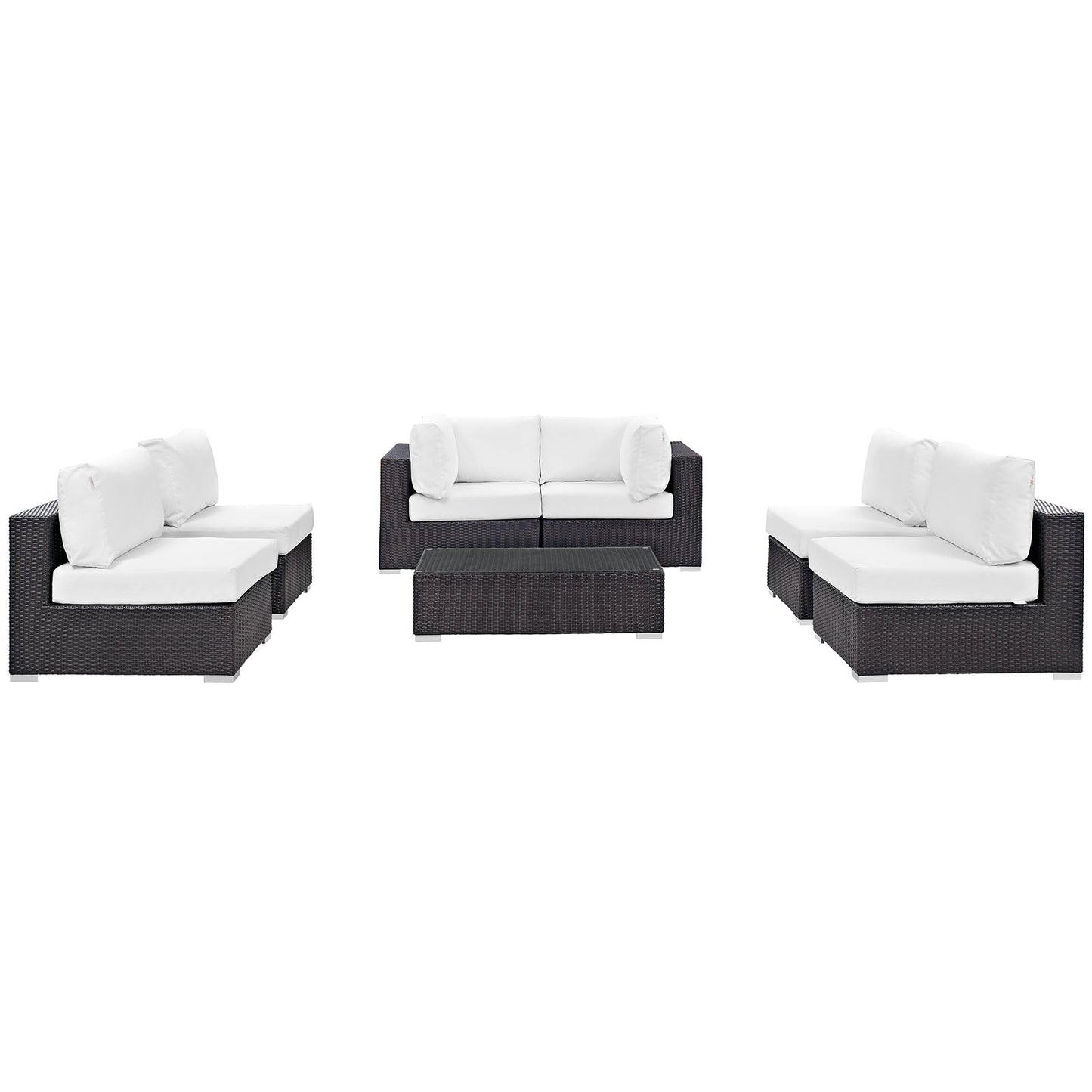 Convene 7 Piece Outdoor Patio Sectional Set Espresso White EEI-2164-EXP-WHI-SET