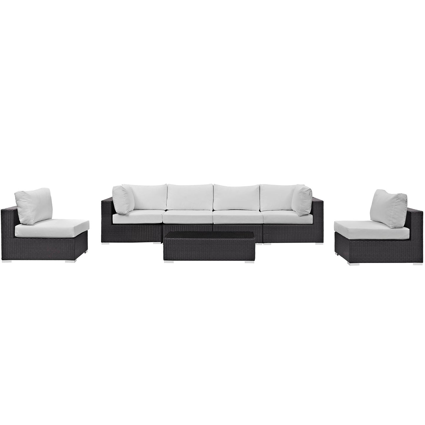 Convene 7 Piece Outdoor Patio Sectional Set Espresso White EEI-2164-EXP-WHI-SET