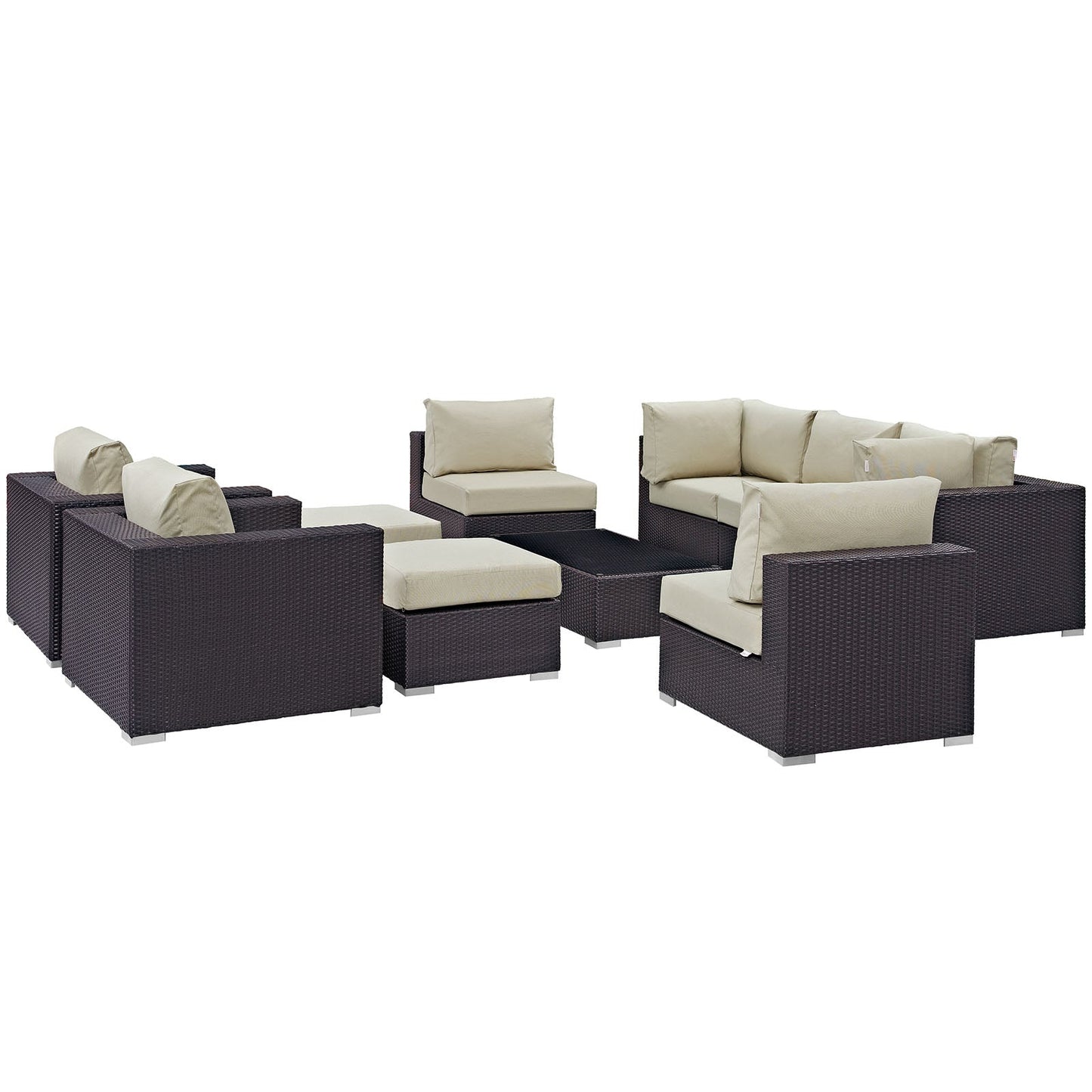 Convene 10 Piece Outdoor Patio Sectional Set Espresso Beige EEI-2169-EXP-BEI-SET