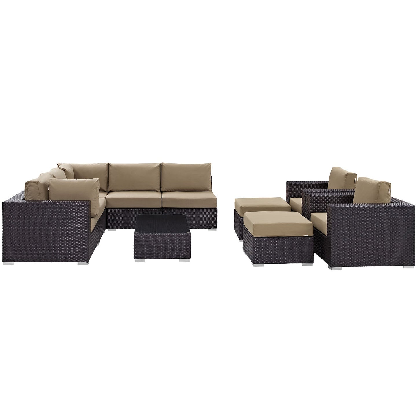 Convene 10 Piece Outdoor Patio Sectional Set Espresso Mocha EEI-2169-EXP-MOC-SET