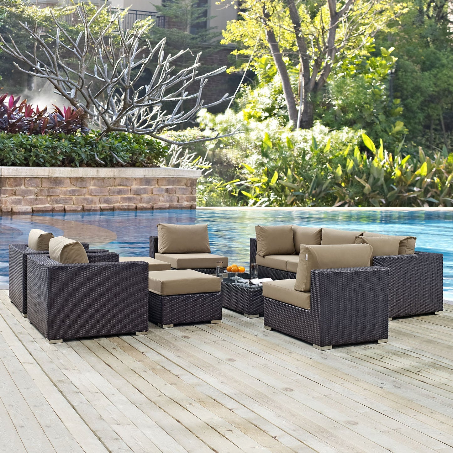 Convene 10 Piece Outdoor Patio Sectional Set Espresso Mocha EEI-2169-EXP-MOC-SET