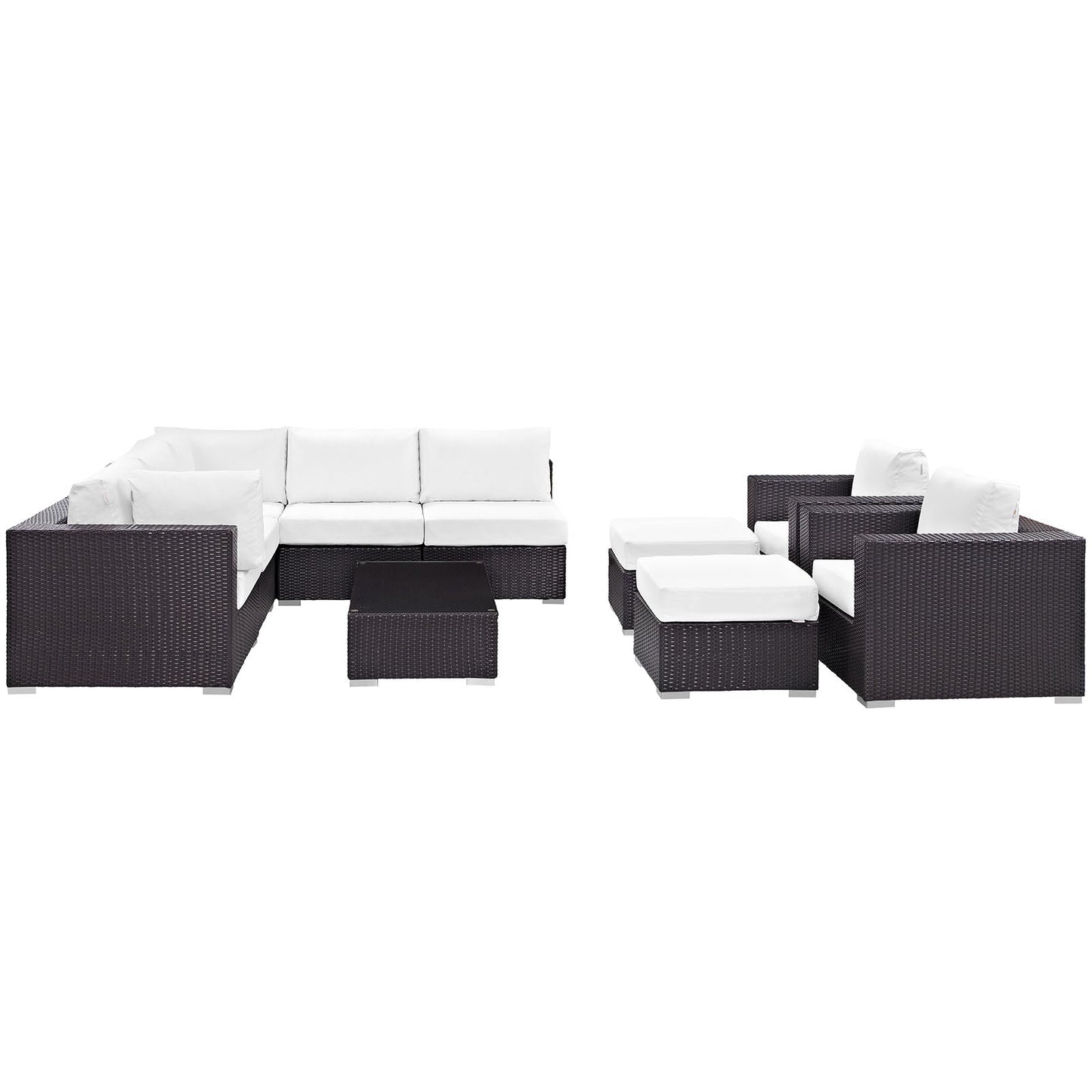 Convene 10 Piece Outdoor Patio Sectional Set Espresso White EEI-2169-EXP-WHI-SET