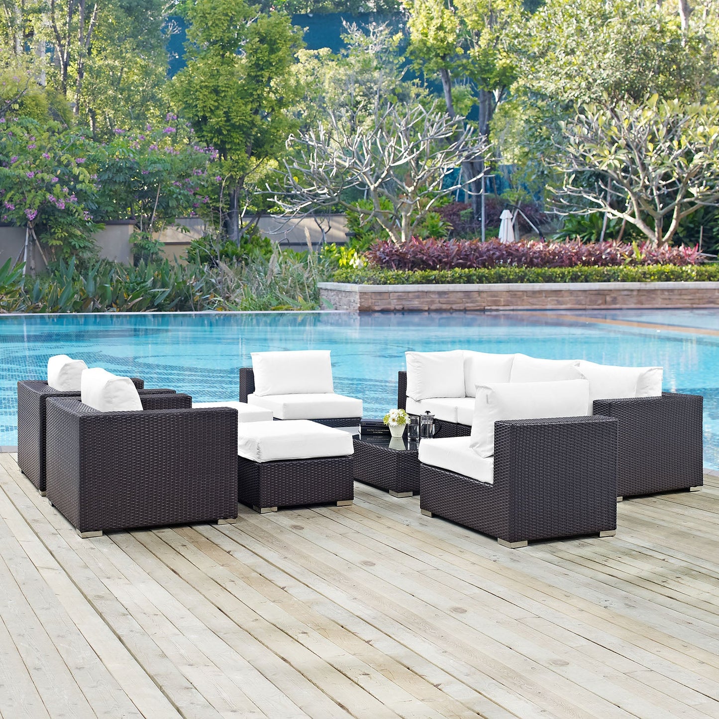 Convene 10 Piece Outdoor Patio Sectional Set Espresso White EEI-2169-EXP-WHI-SET