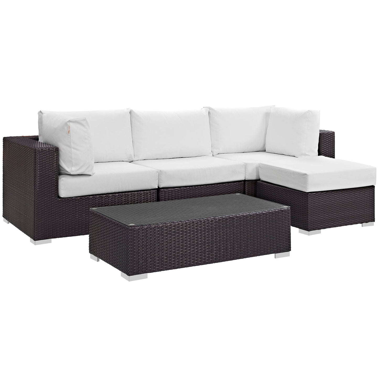 Convene 5 Piece Outdoor Patio Sectional Set Espresso White EEI-2172-EXP-WHI-SET