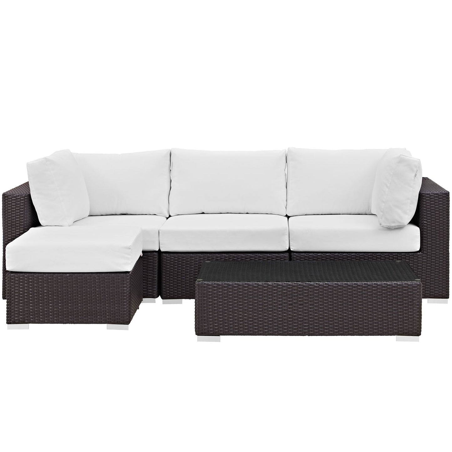 Convene 5 Piece Outdoor Patio Sectional Set Espresso White EEI-2172-EXP-WHI-SET