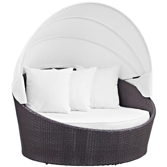 Convene Canopy Outdoor Patio Daybed Espresso White EEI-2175-EXP-WHI