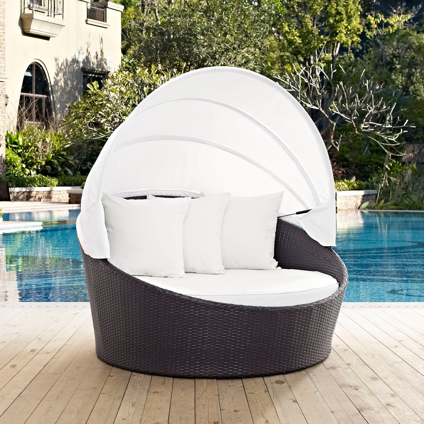 Convene Canopy Outdoor Patio Daybed Espresso White EEI-2175-EXP-WHI