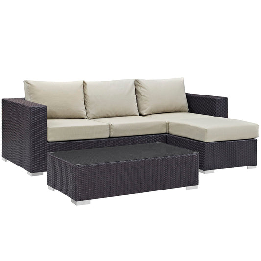 Convene 3 Piece Outdoor Patio Sofa Set Espresso Beige EEI-2178-EXP-BEI-SET