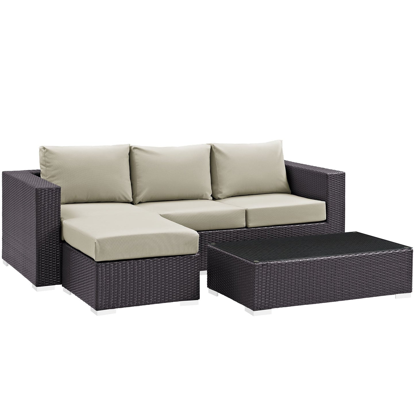 Convene 3 Piece Outdoor Patio Sofa Set Espresso Beige EEI-2178-EXP-BEI-SET