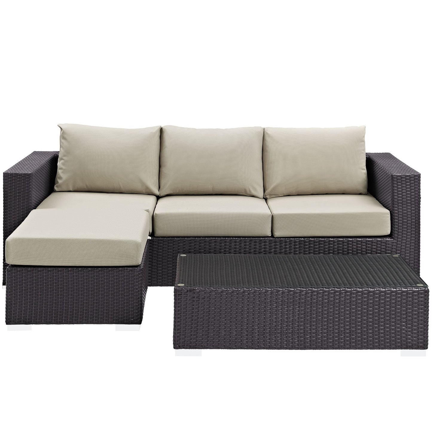 Convene 3 Piece Outdoor Patio Sofa Set Espresso Beige EEI-2178-EXP-BEI-SET