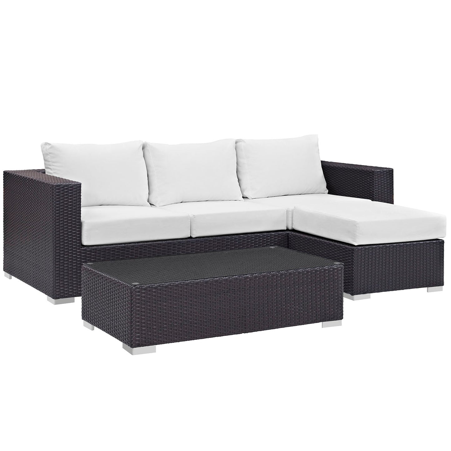 Convene 3 Piece Outdoor Patio Sofa Set Espresso White EEI-2178-EXP-WHI-SET