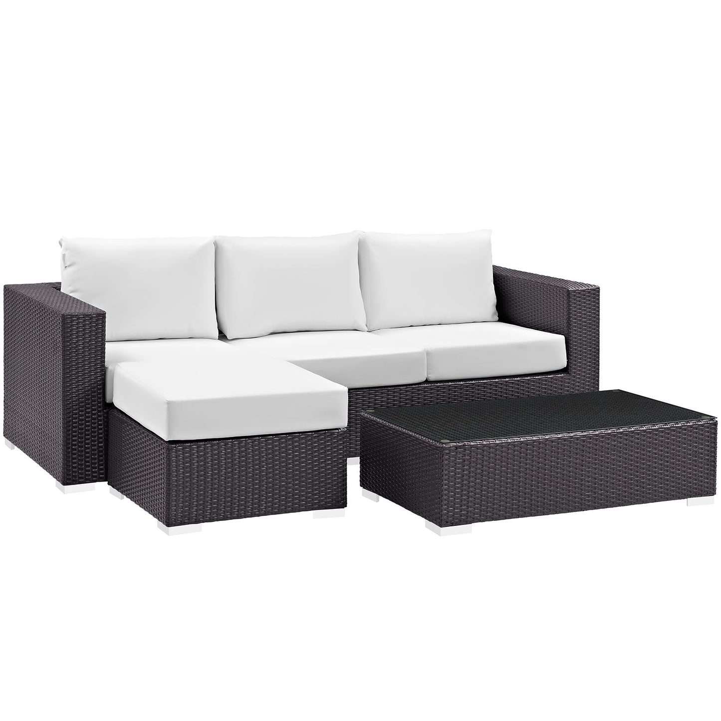 Convene 3 Piece Outdoor Patio Sofa Set Espresso White EEI-2178-EXP-WHI-SET