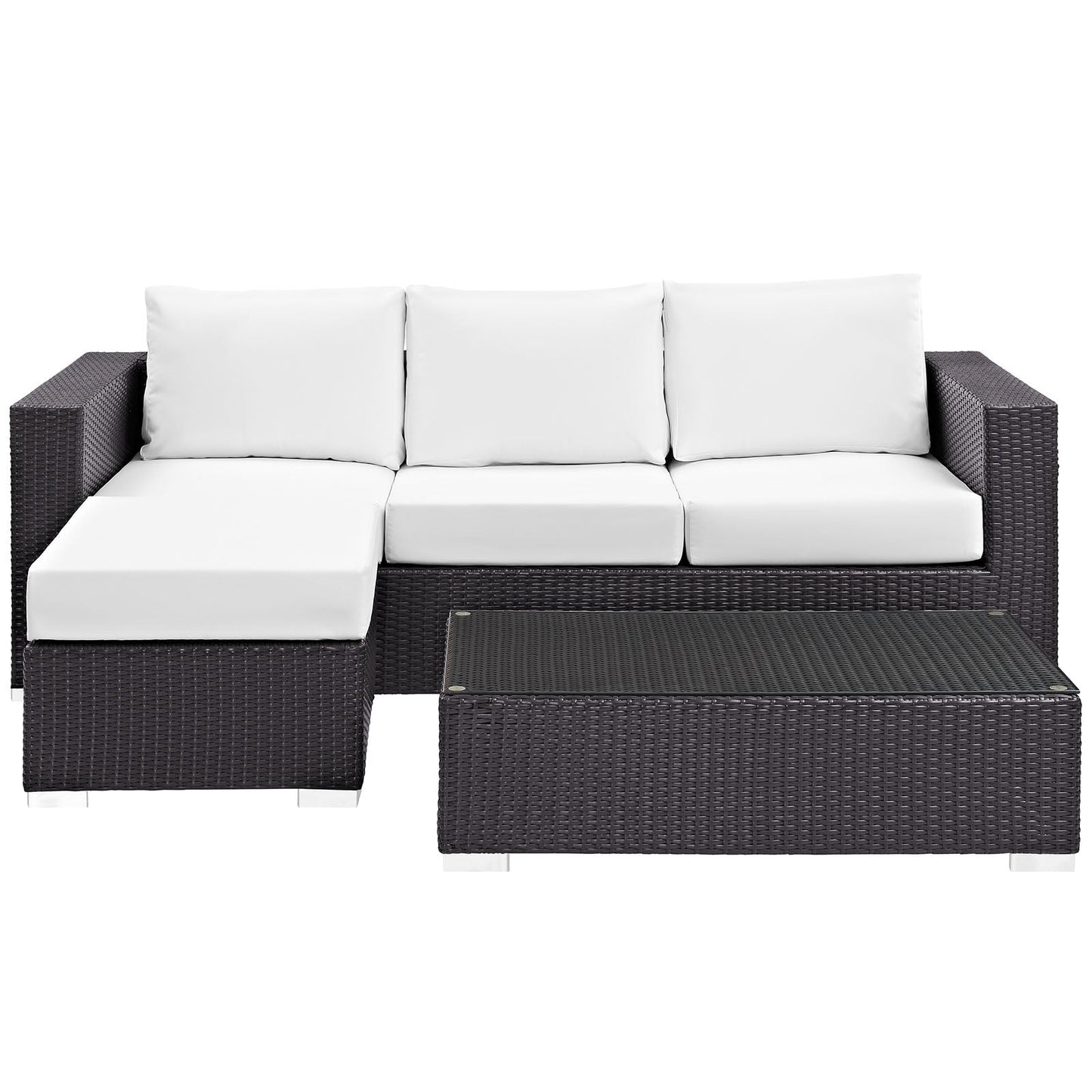 Convene 3 Piece Outdoor Patio Sofa Set Espresso White EEI-2178-EXP-WHI-SET