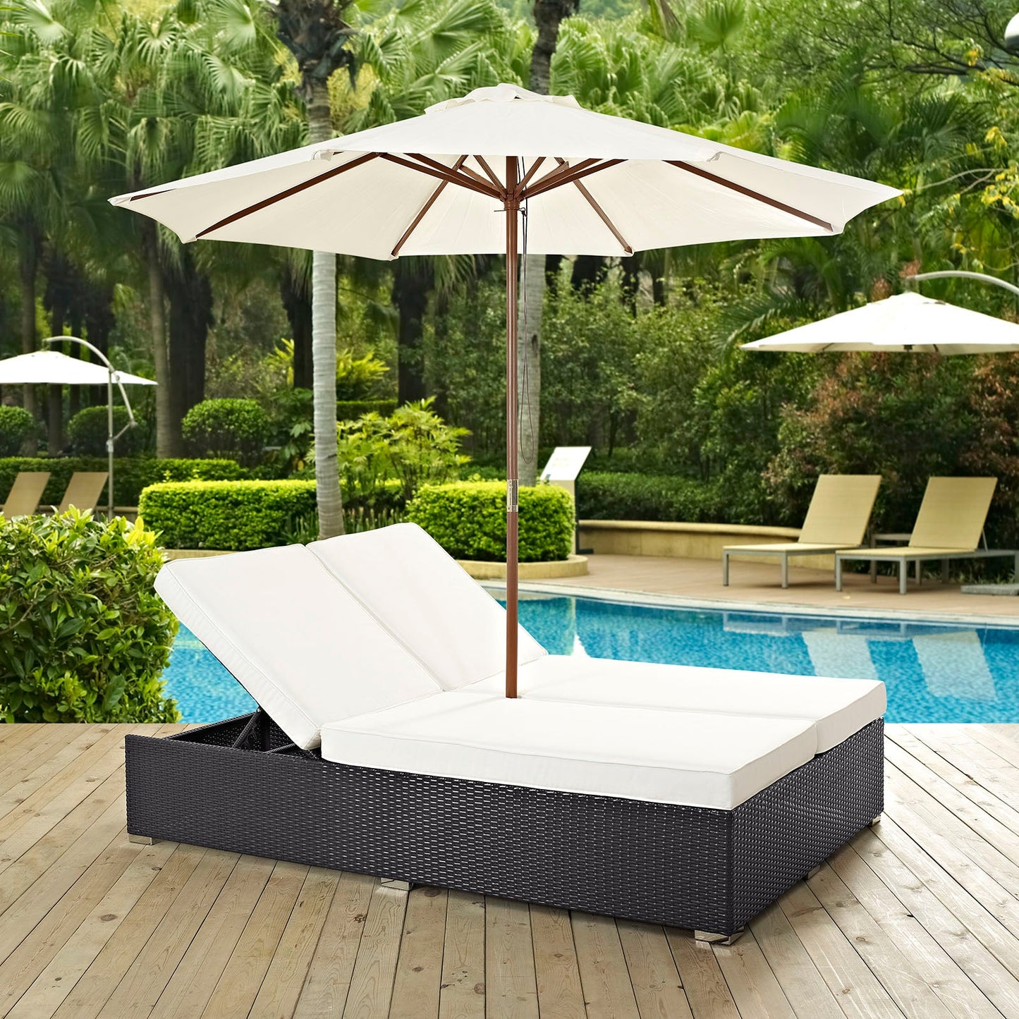 Convene Double Outdoor Patio Chaise Espresso White EEI-2180-EXP-WHI-SET