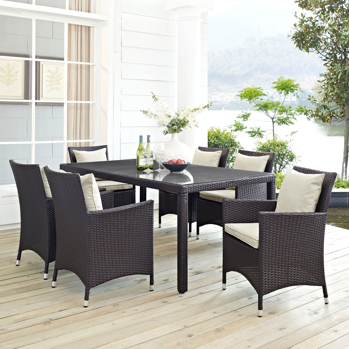 Convene 7 Piece Outdoor Patio Dining Set Espresso Beige EEI-2199-EXP-BEI-SET