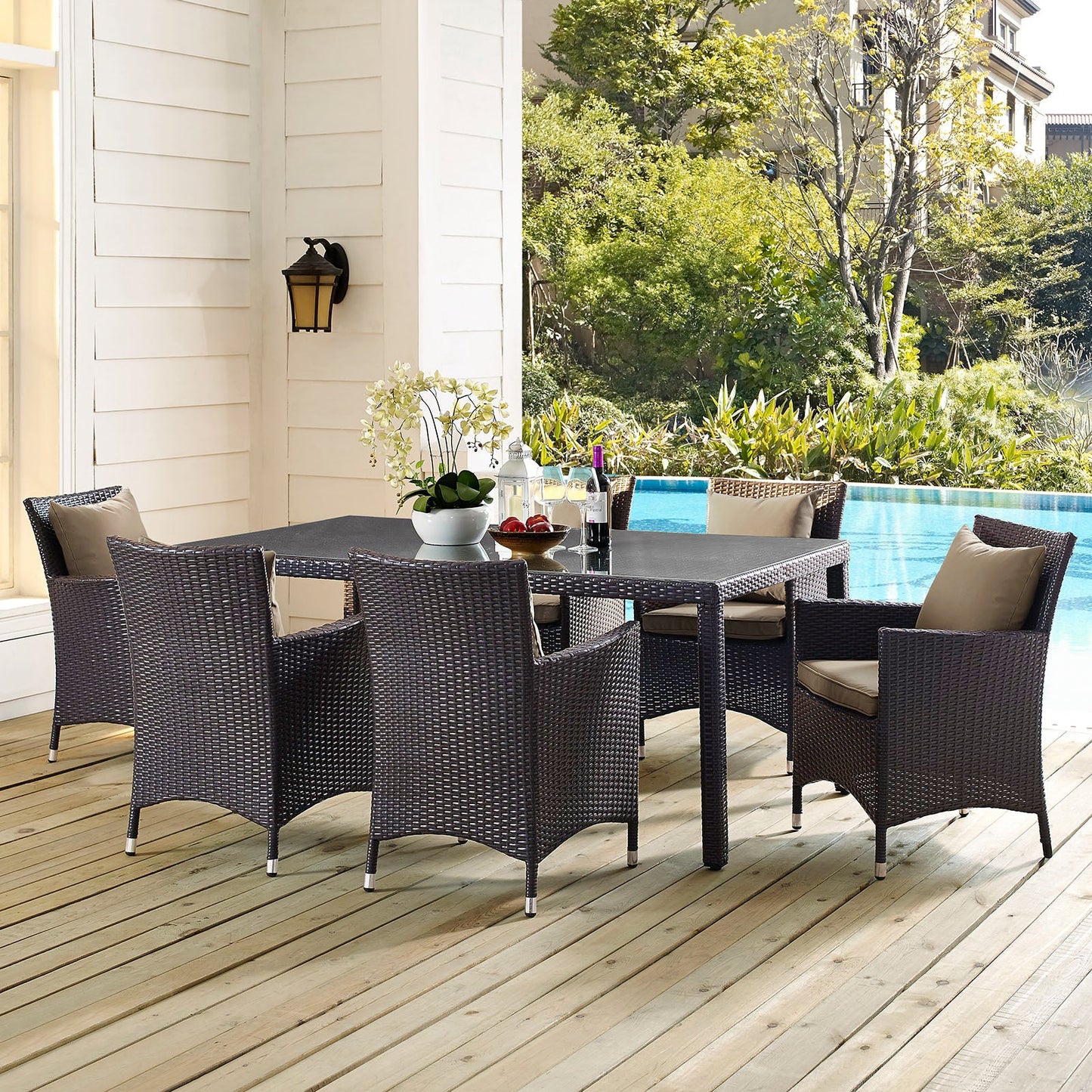 Convene 7 Piece Outdoor Patio Dining Set Espresso Mocha EEI-2199-EXP-MOC-SET