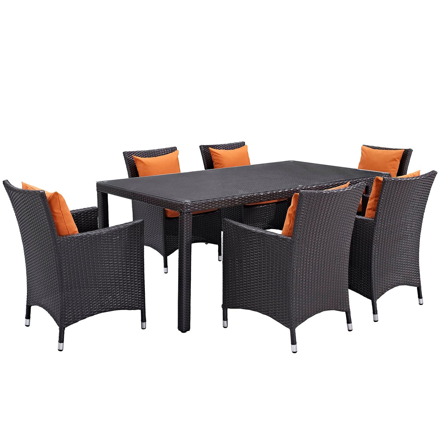 Convene 7 Piece Outdoor Patio Dining Set Espresso Orange EEI-2199-EXP-ORA-SET