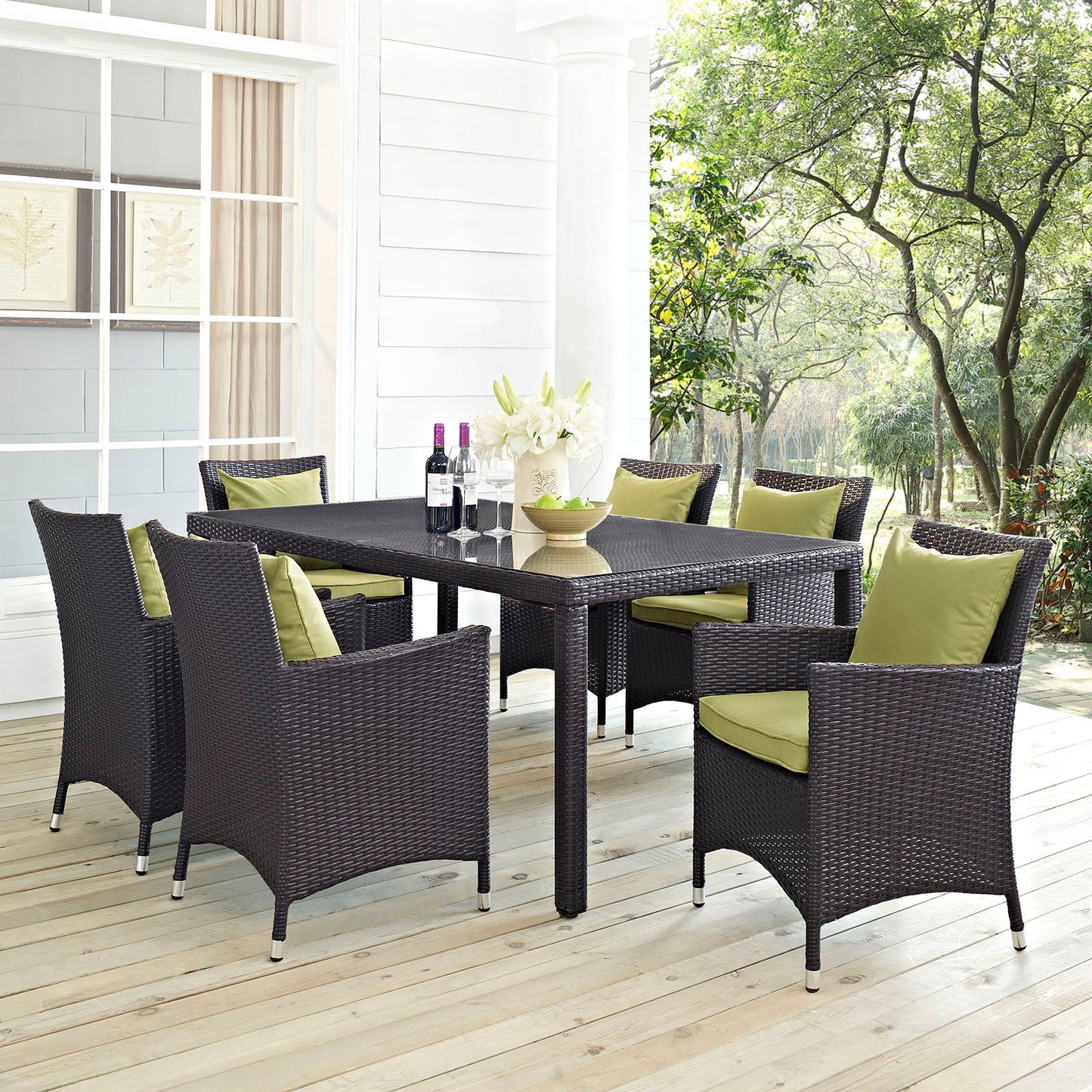 Convene 7 Piece Outdoor Patio Dining Set Espresso Peridot EEI-2199-EXP-PER-SET