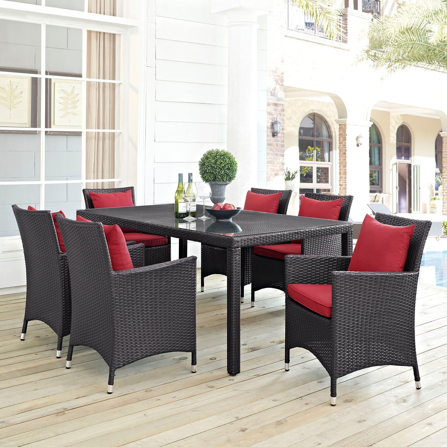 Convene 7 Piece Outdoor Patio Dining Set Espresso Red EEI-2199-EXP-RED-SET