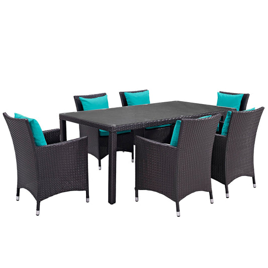 Convene 7 Piece Outdoor Patio Dining Set Espresso Turquoise EEI-2199-EXP-TRQ-SET