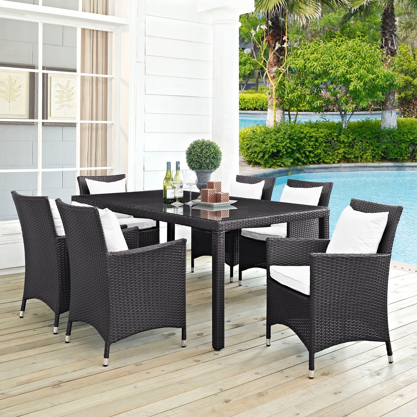 Convene 7 Piece Outdoor Patio Dining Set Espresso White EEI-2199-EXP-WHI-SET