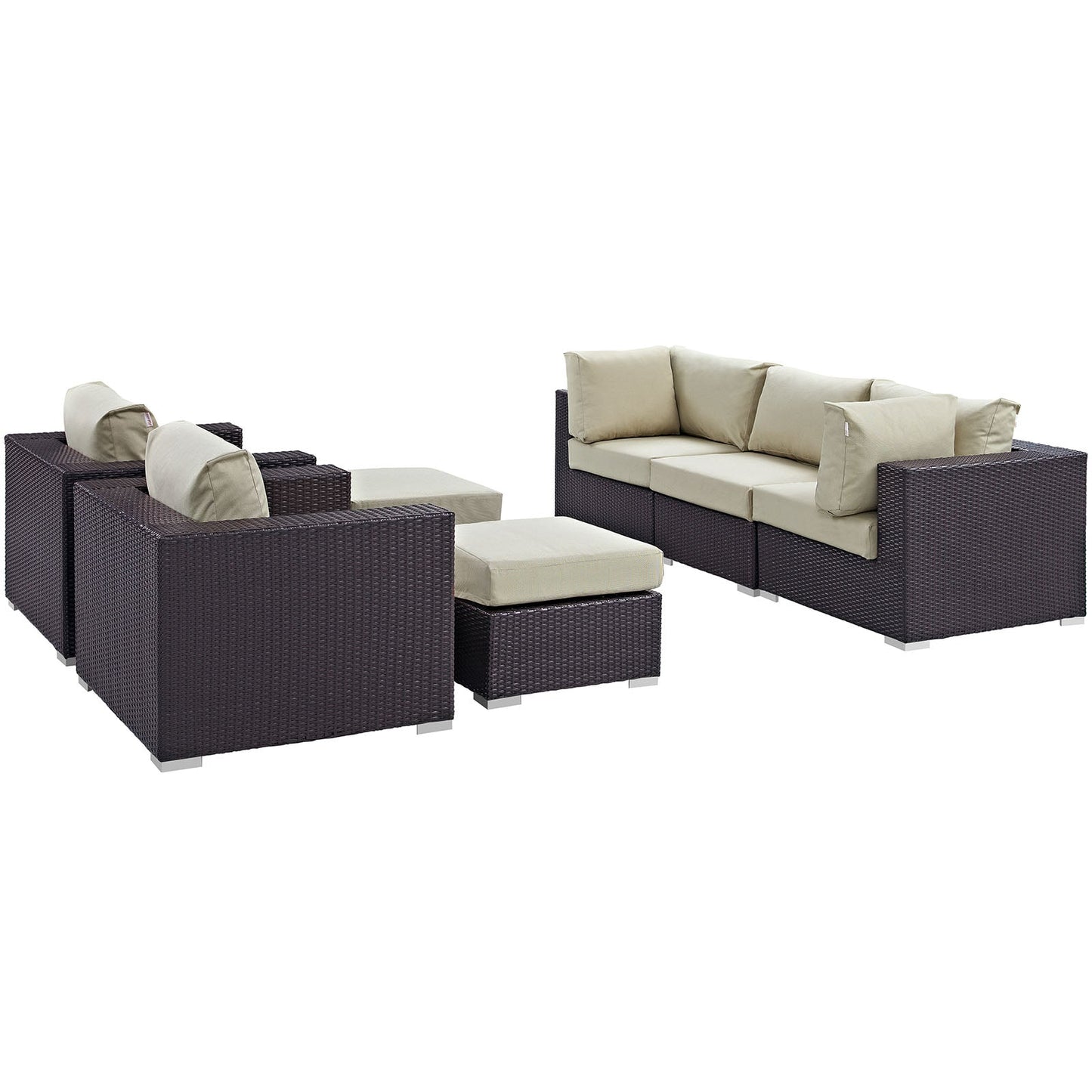 Convene 7 Piece Outdoor Patio Sectional Set Espresso Beige EEI-2200-EXP-BEI-SET