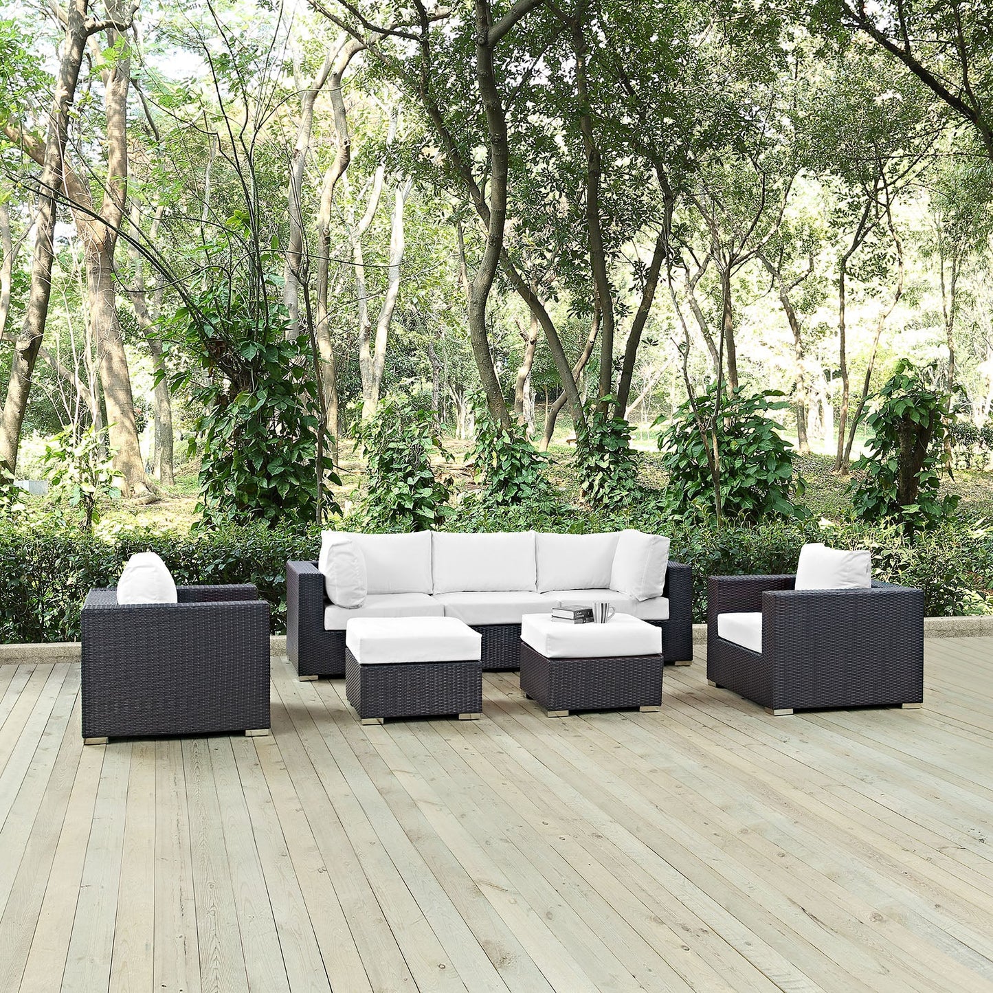 Convene 7 Piece Outdoor Patio Sectional Set Espresso White EEI-2200-EXP-WHI-SET