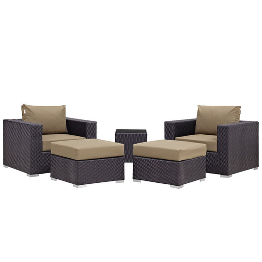 Convene 5 Piece Outdoor Patio Sectional Set Espresso Mocha EEI-2201-EXP-MOC-SET