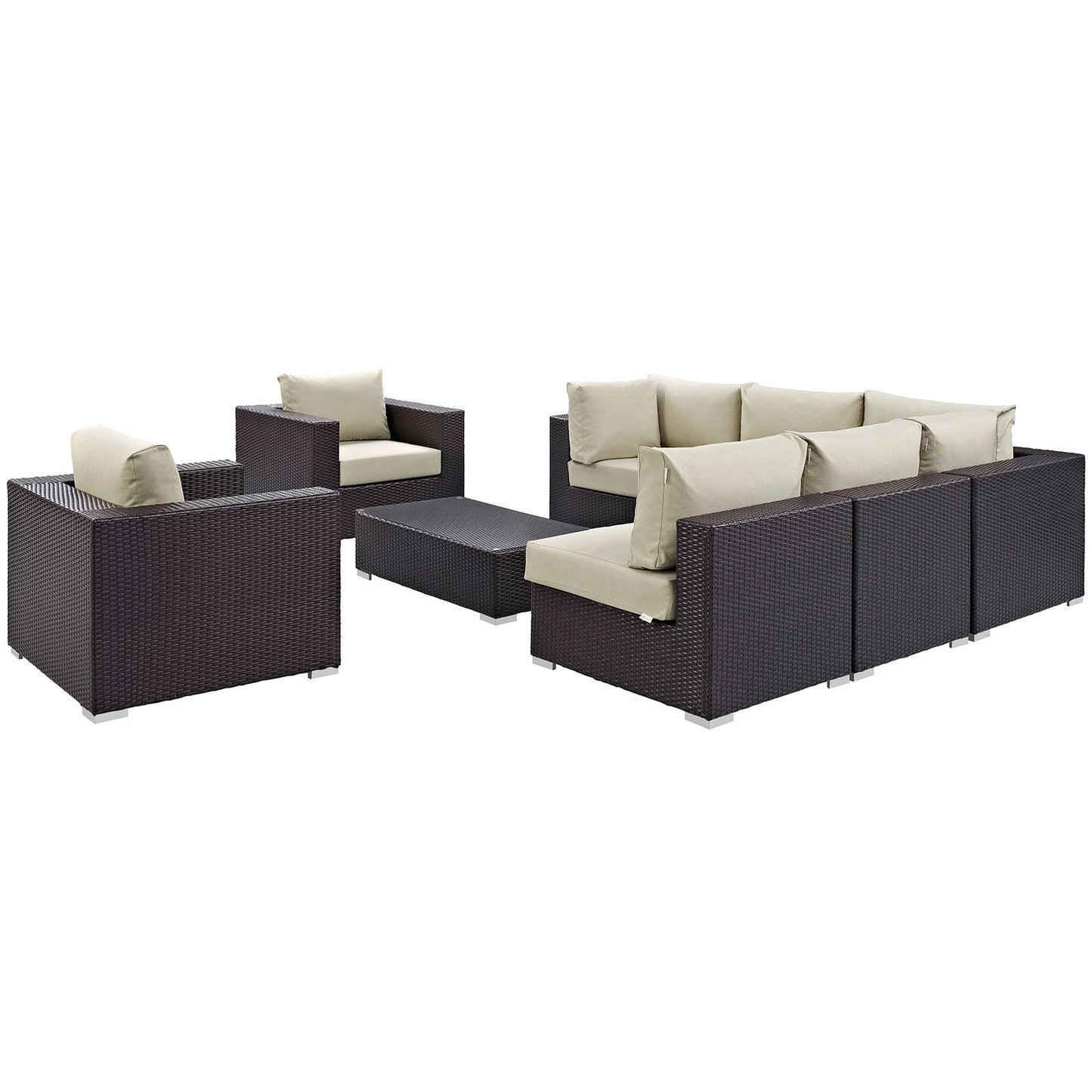 Convene 8 Piece Outdoor Patio Sectional Set Espresso Beige EEI-2203-EXP-BEI-SET