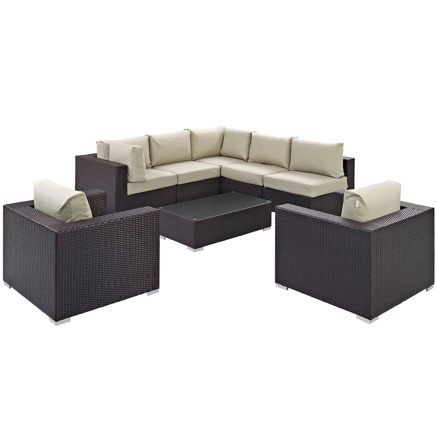 Convene 8 Piece Outdoor Patio Sectional Set Espresso Beige EEI-2203-EXP-BEI-SET