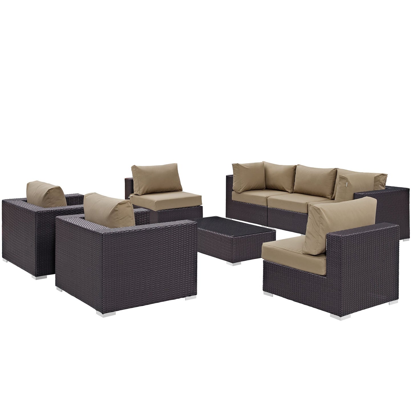 Convene 8 Piece Outdoor Patio Sectional Set Espresso Mocha EEI-2203-EXP-MOC-SET