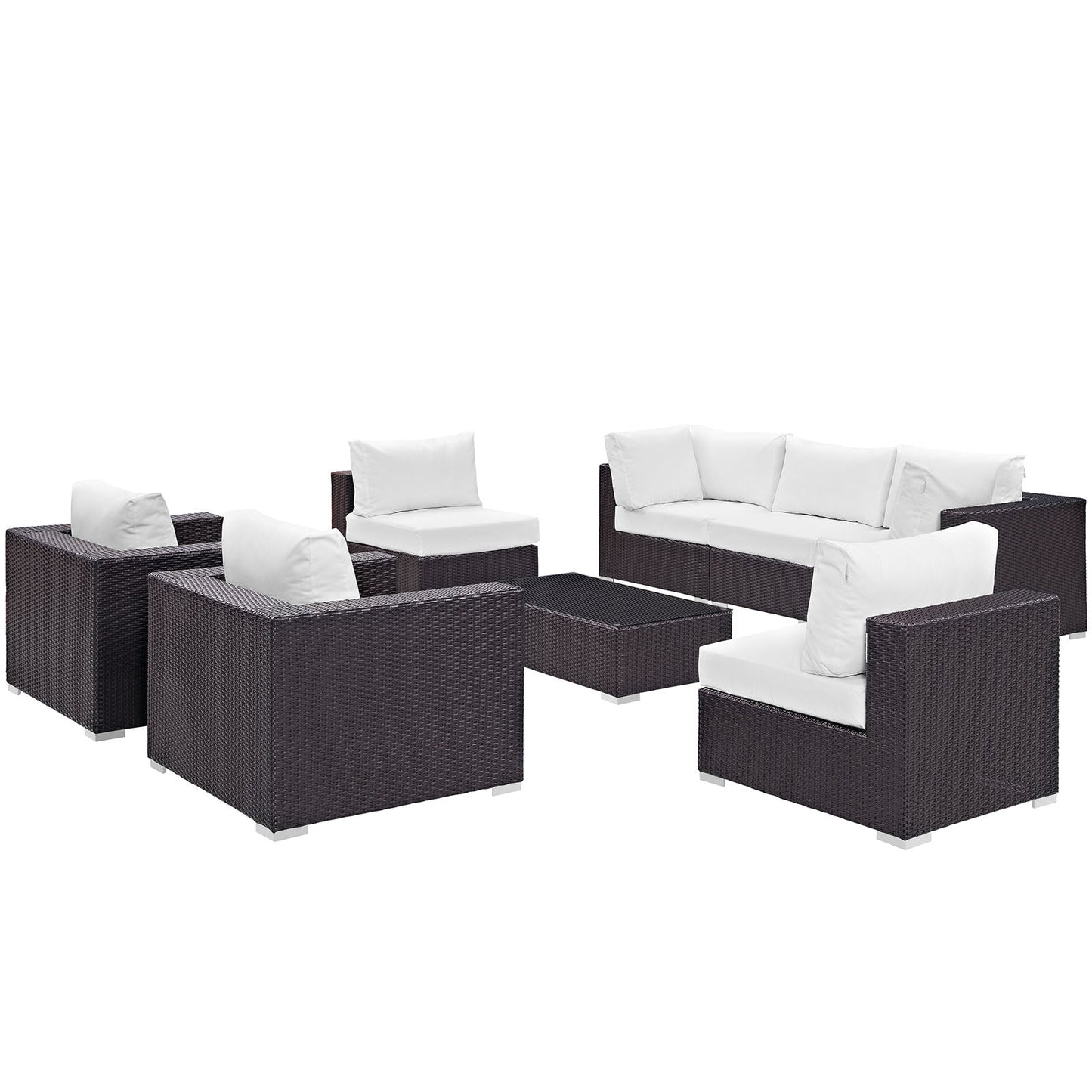 Convene 8 Piece Outdoor Patio Sectional Set Espresso White EEI-2203-EXP-WHI-SET