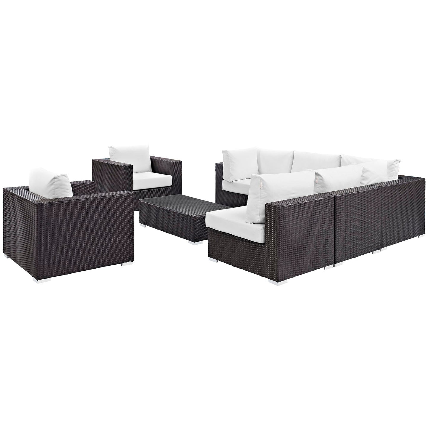 Convene 8 Piece Outdoor Patio Sectional Set Espresso White EEI-2203-EXP-WHI-SET