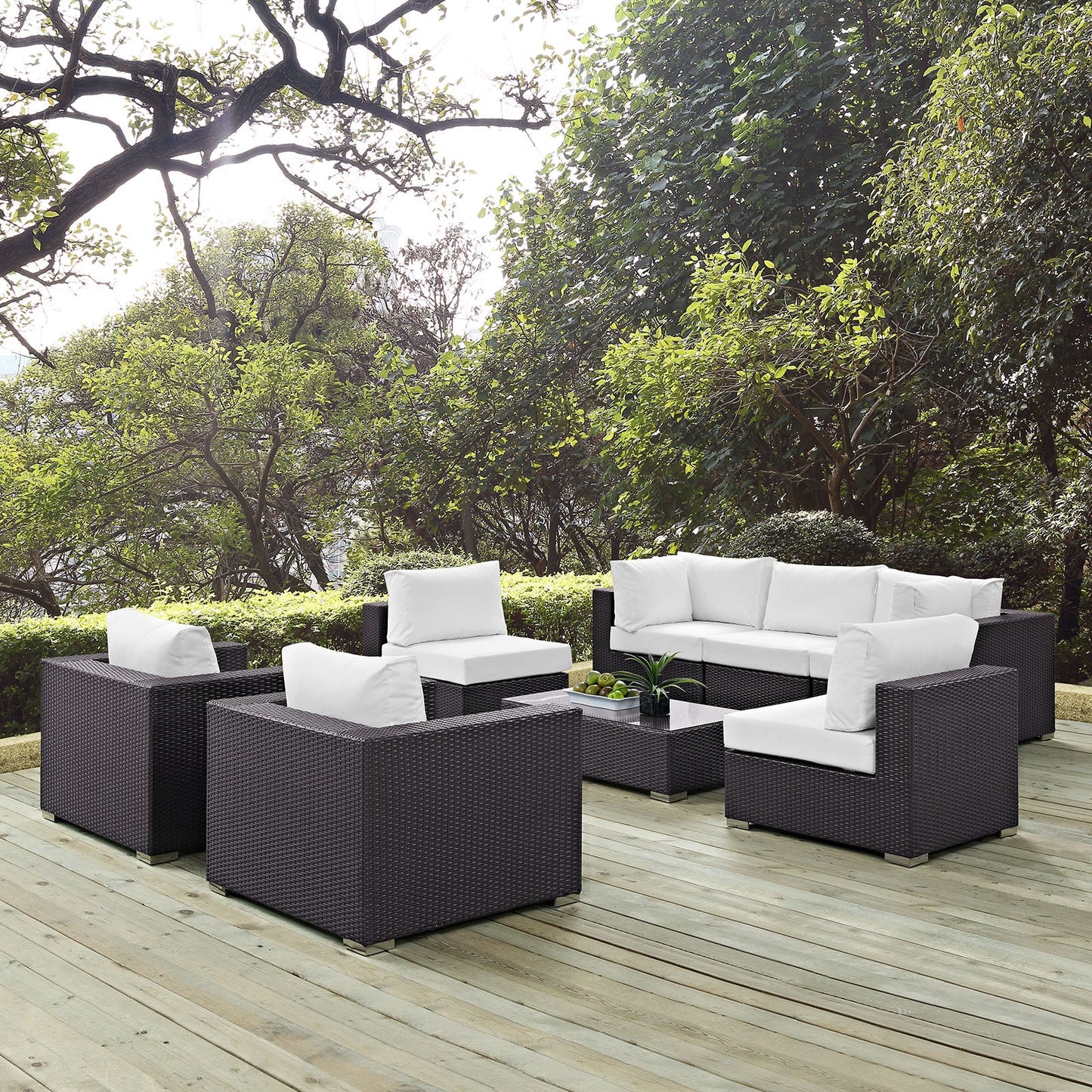 Convene 8 Piece Outdoor Patio Sectional Set Espresso White EEI-2203-EXP-WHI-SET