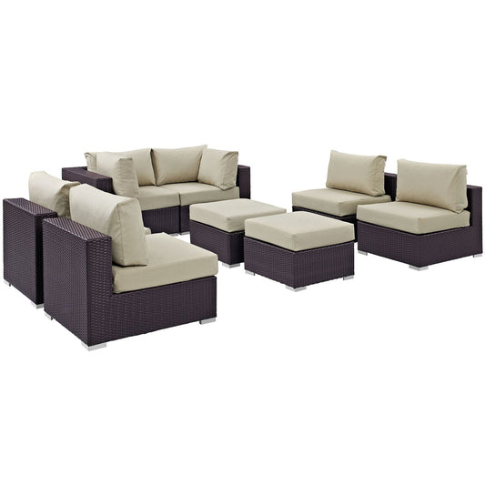 Convene 8 Piece Outdoor Patio Sectional Set Espresso Beige EEI-2204-EXP-BEI-SET