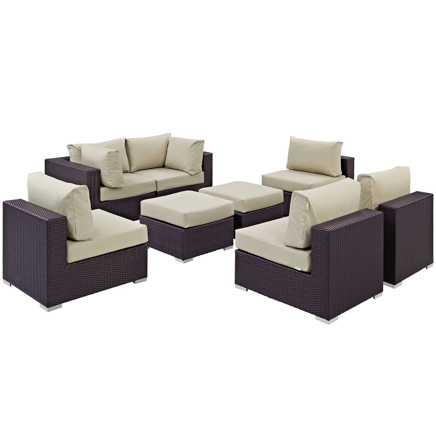 Convene 8 Piece Outdoor Patio Sectional Set Espresso Beige EEI-2204-EXP-BEI-SET