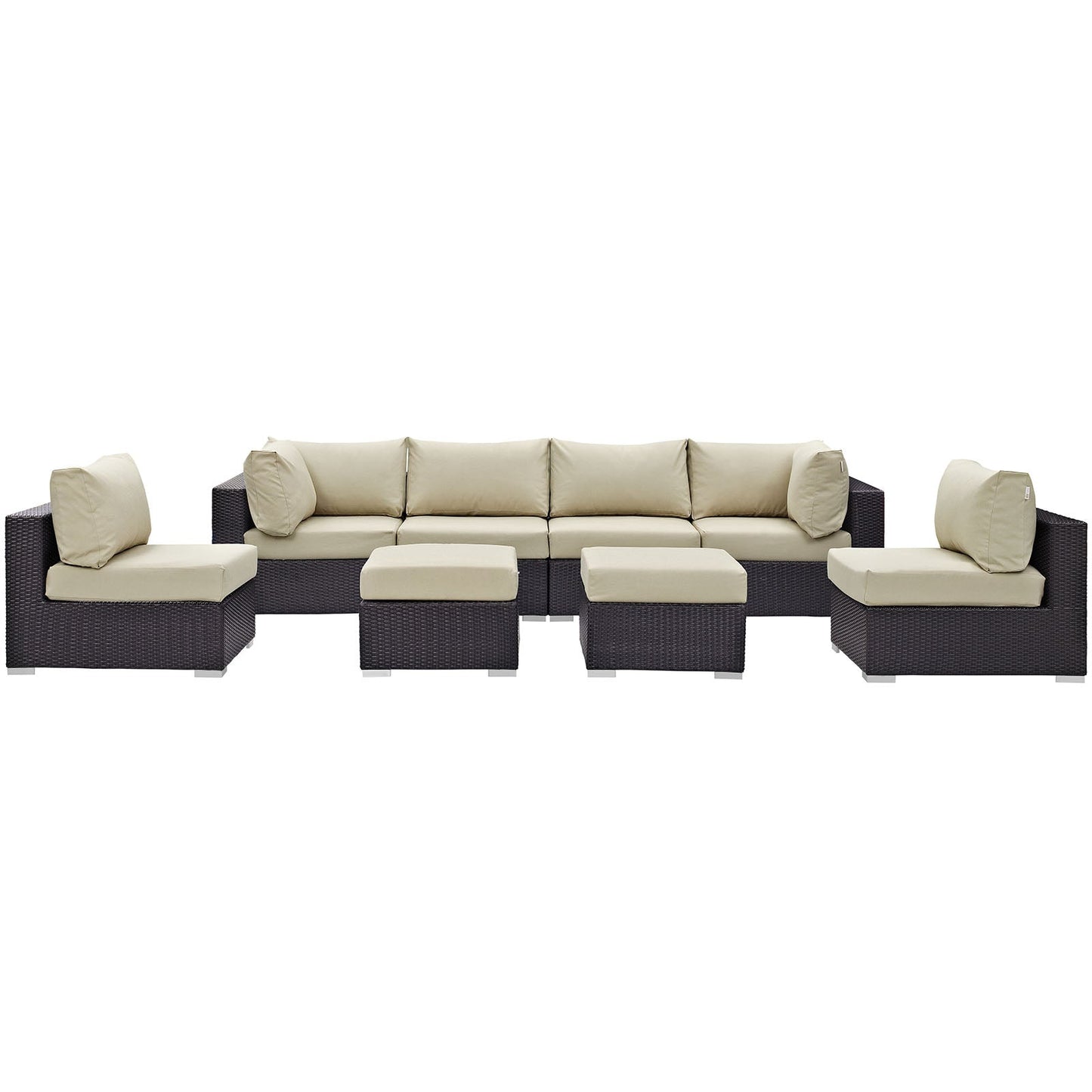 Convene 8 Piece Outdoor Patio Sectional Set Espresso Beige EEI-2204-EXP-BEI-SET