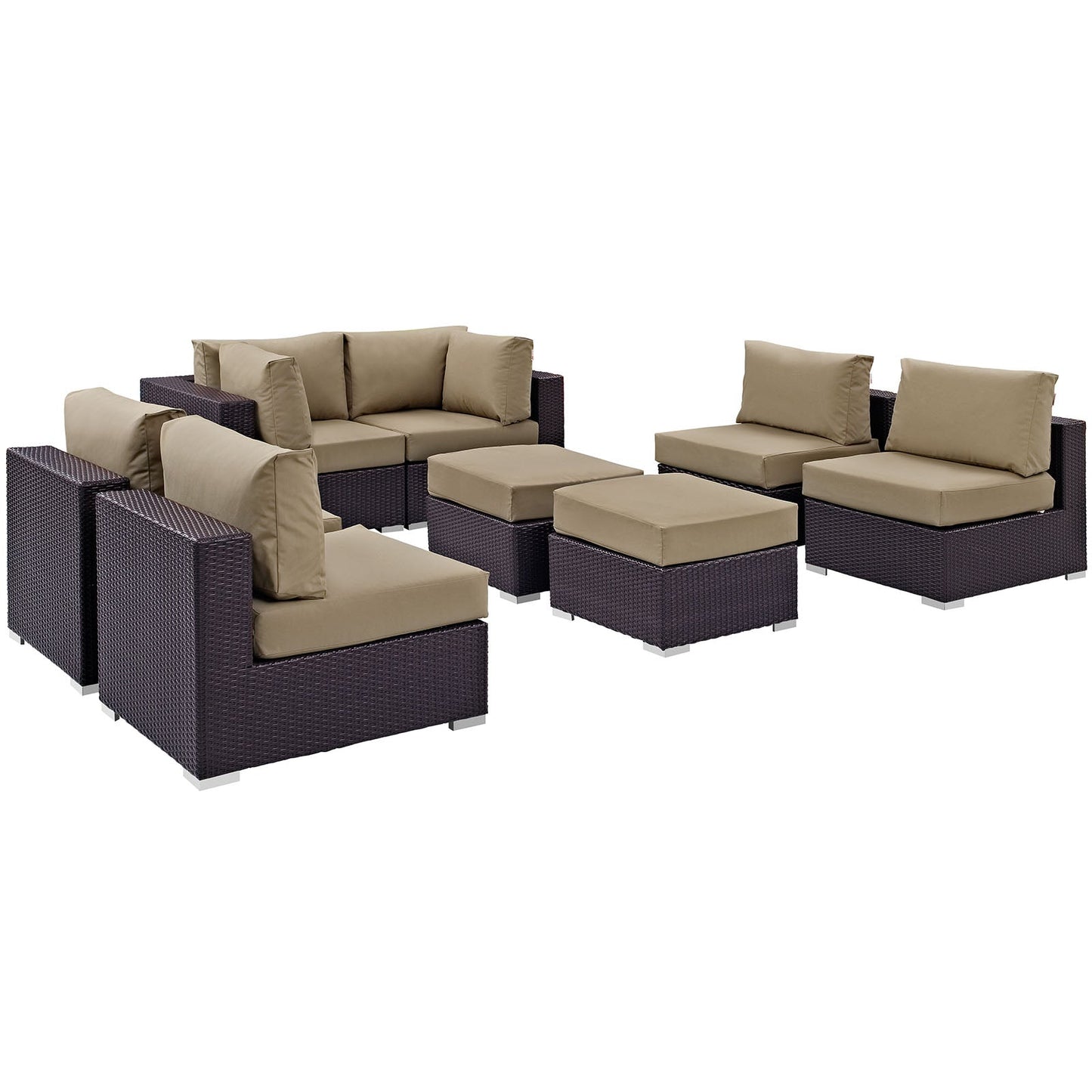 Convene 8 Piece Outdoor Patio Sectional Set Espresso Mocha EEI-2204-EXP-MOC-SET