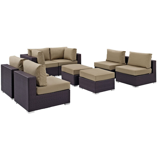 Convene 8 Piece Outdoor Patio Sectional Set Espresso Mocha EEI-2204-EXP-MOC-SET