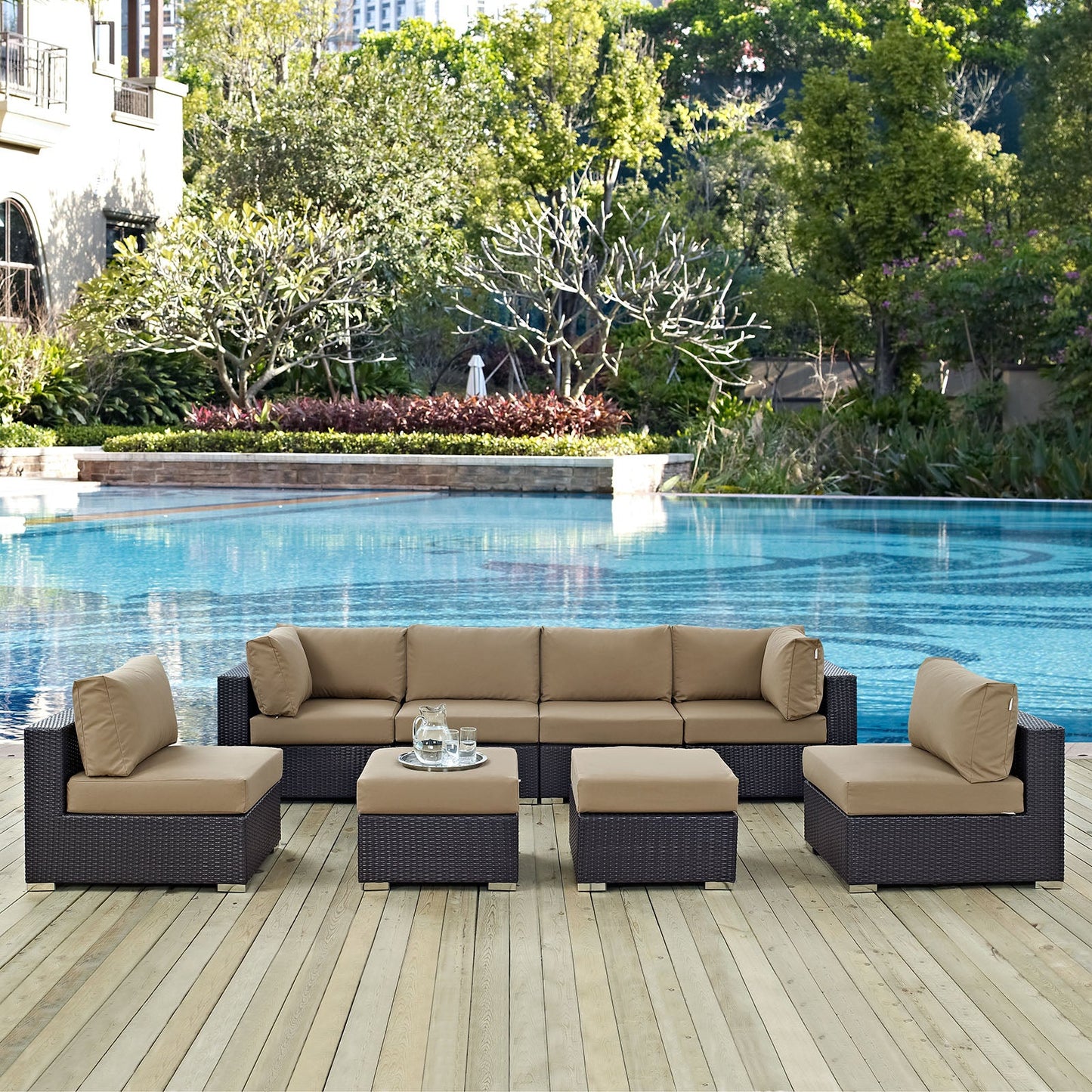 Convene 8 Piece Outdoor Patio Sectional Set Espresso Mocha EEI-2204-EXP-MOC-SET