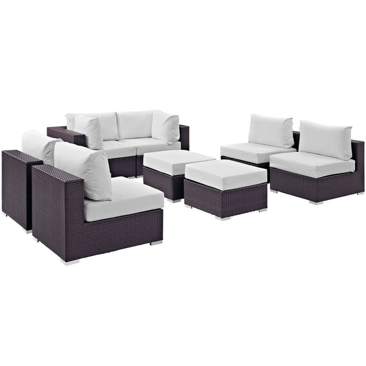 Convene 8 Piece Outdoor Patio Sectional Set Espresso White EEI-2204-EXP-WHI-SET