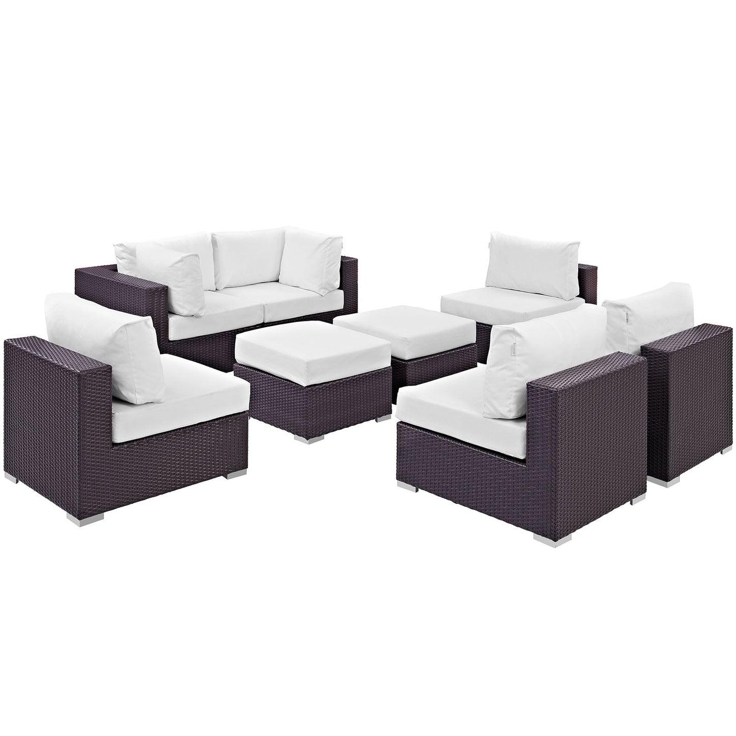 Convene 8 Piece Outdoor Patio Sectional Set Espresso White EEI-2204-EXP-WHI-SET