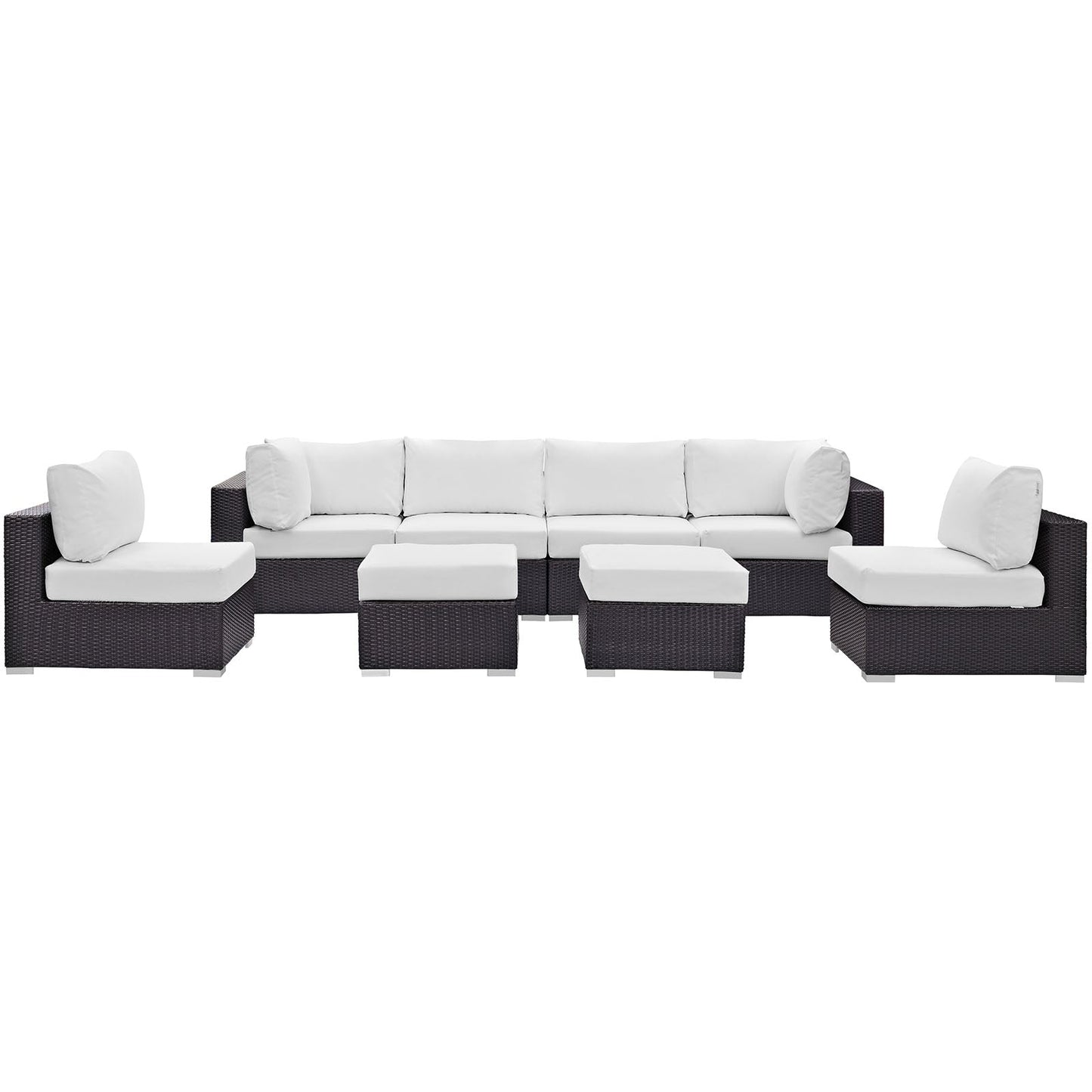 Convene 8 Piece Outdoor Patio Sectional Set Espresso White EEI-2204-EXP-WHI-SET