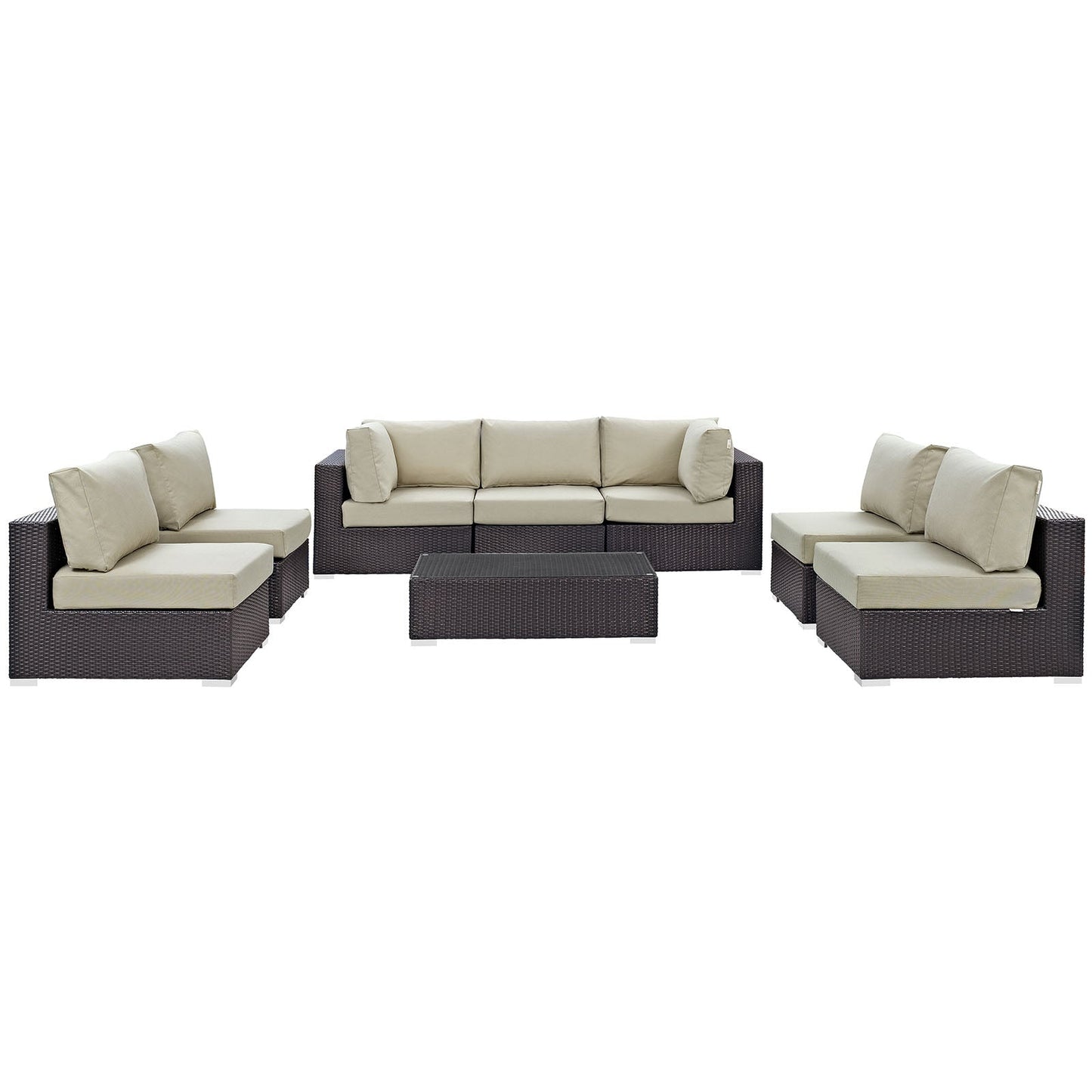 Convene 8 Piece Outdoor Patio Sectional Set Espresso Beige EEI-2205-EXP-BEI-SET