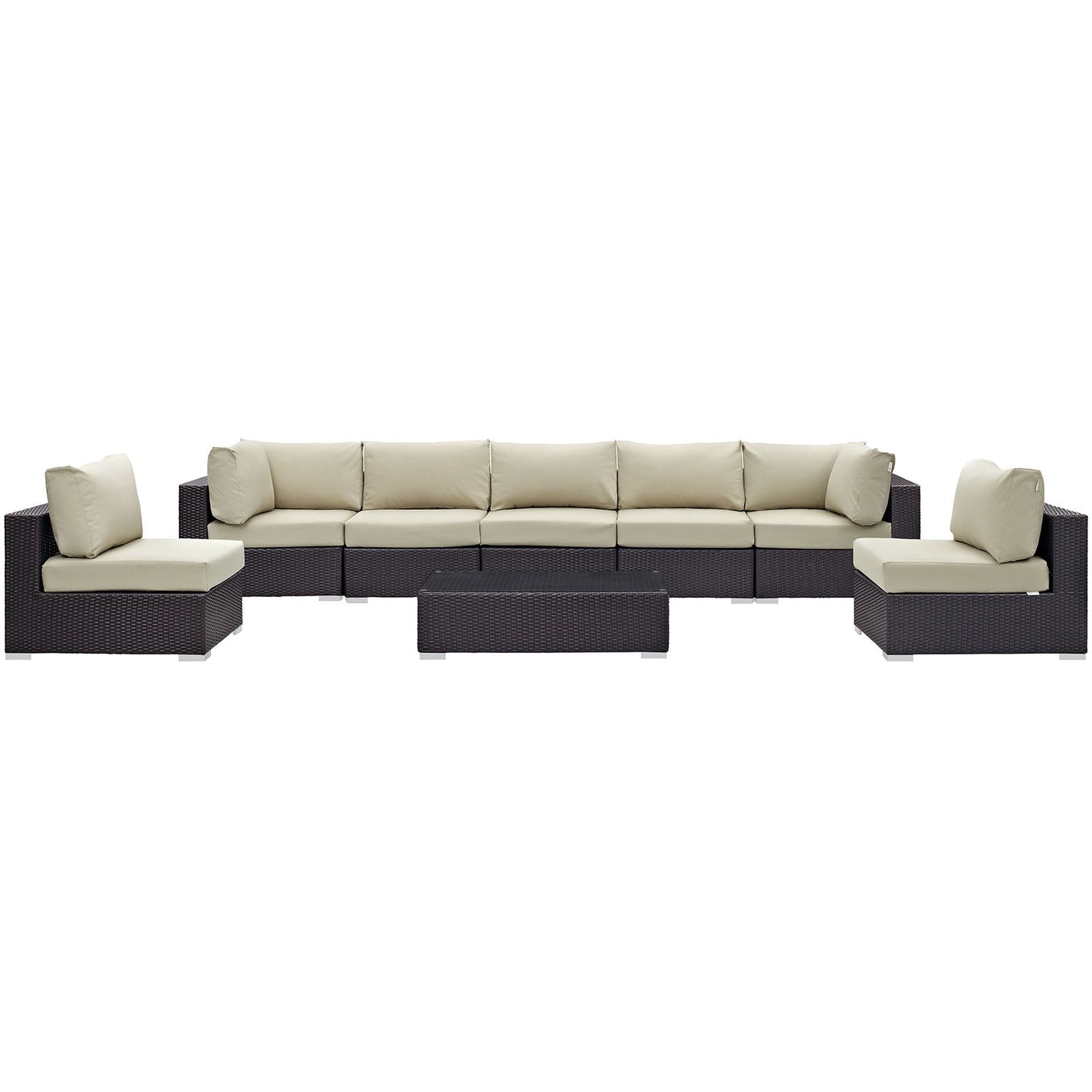 Convene 8 Piece Outdoor Patio Sectional Set Espresso Beige EEI-2205-EXP-BEI-SET