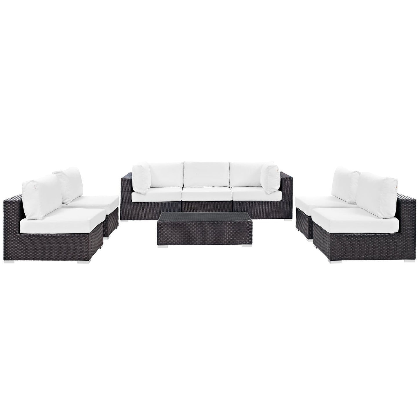 Convene 8 Piece Outdoor Patio Sectional Set Espresso White EEI-2205-EXP-WHI-SET