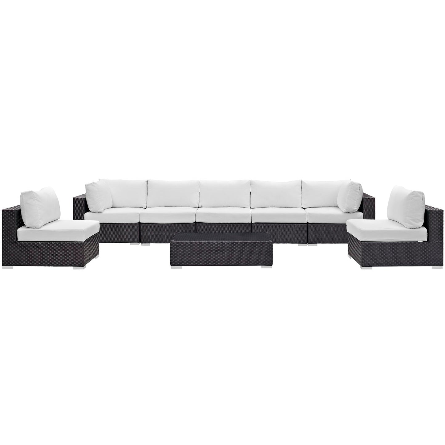 Convene 8 Piece Outdoor Patio Sectional Set Espresso White EEI-2205-EXP-WHI-SET